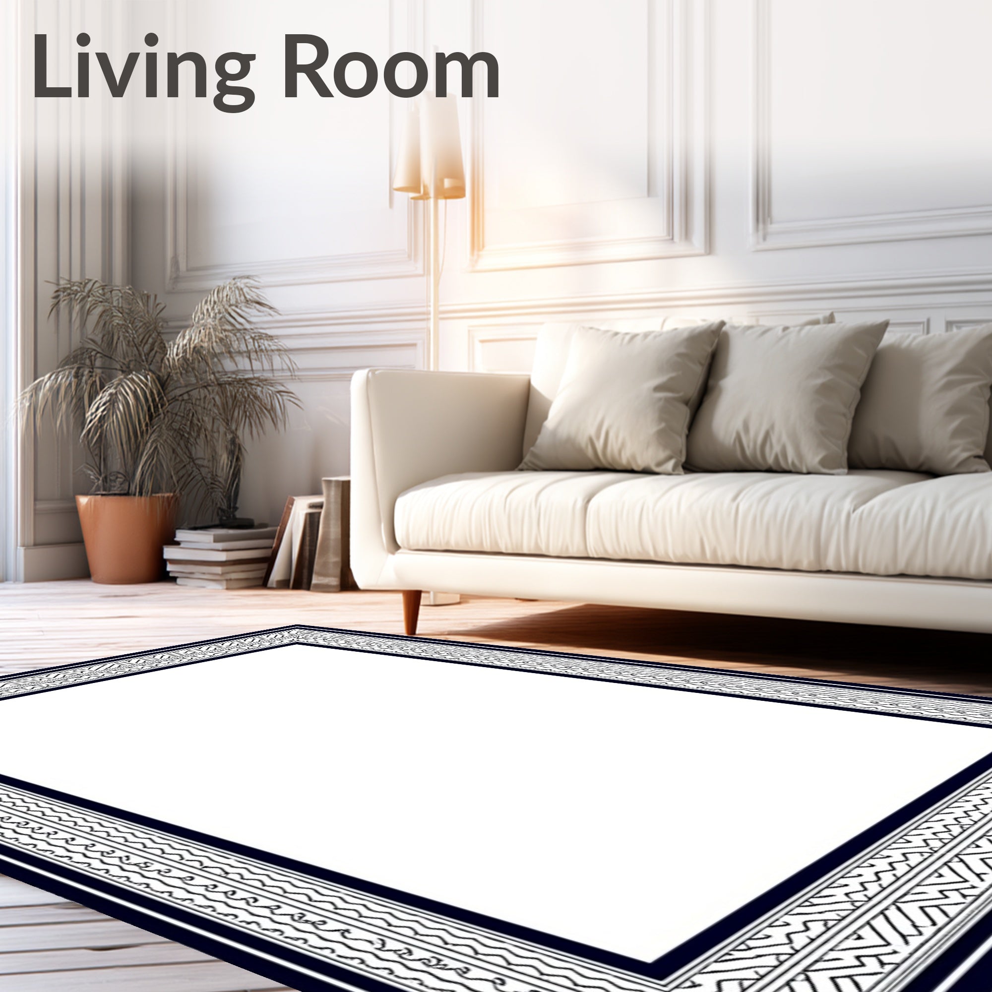 Deep Blue Geometric Border Rug