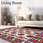 Orange Navy Diamond Geometric Border Rug