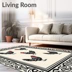 Farmhouse Black Rooster Red Comb Rooster Border Rug