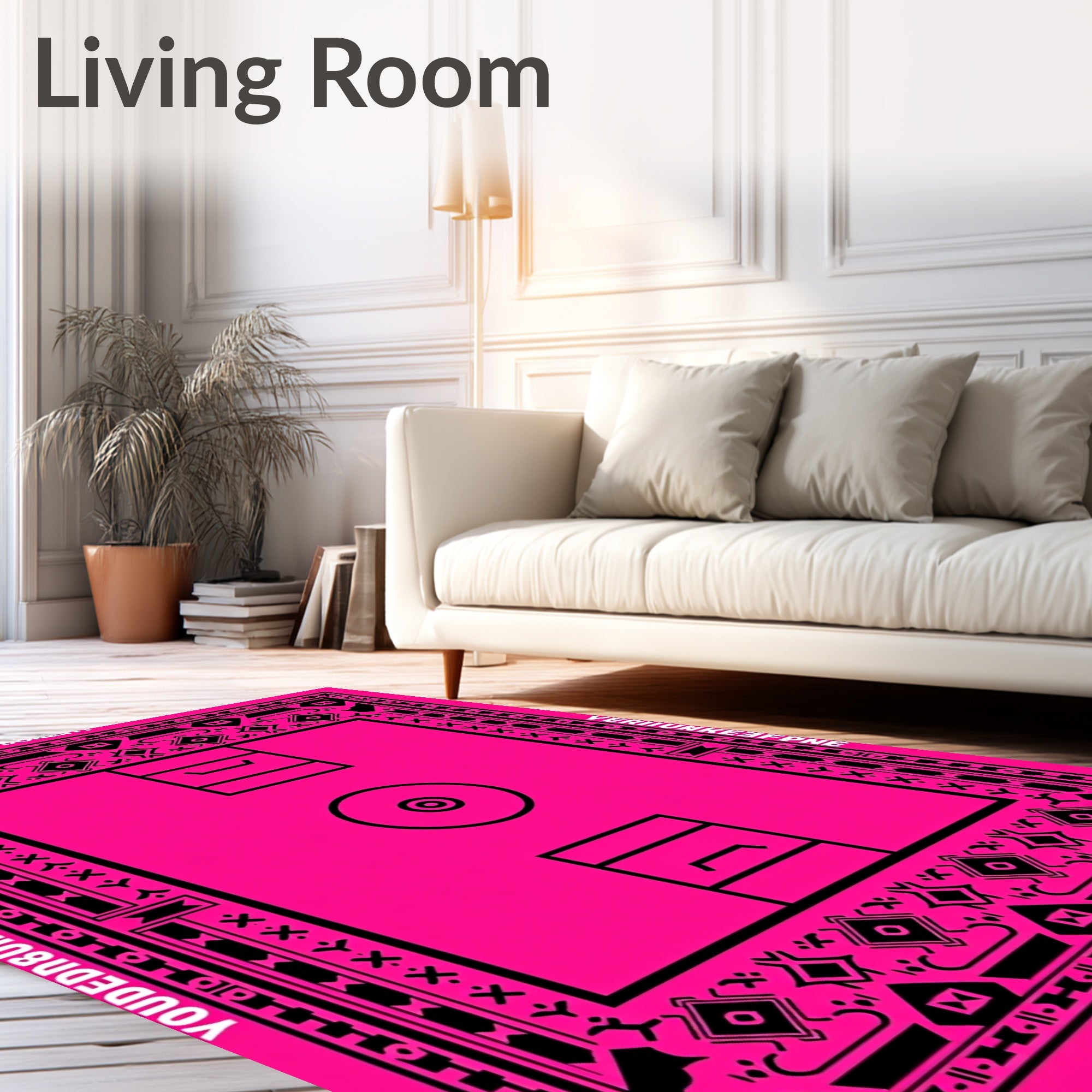 Vibrant Hot Pink Geometric Contemporary Rug