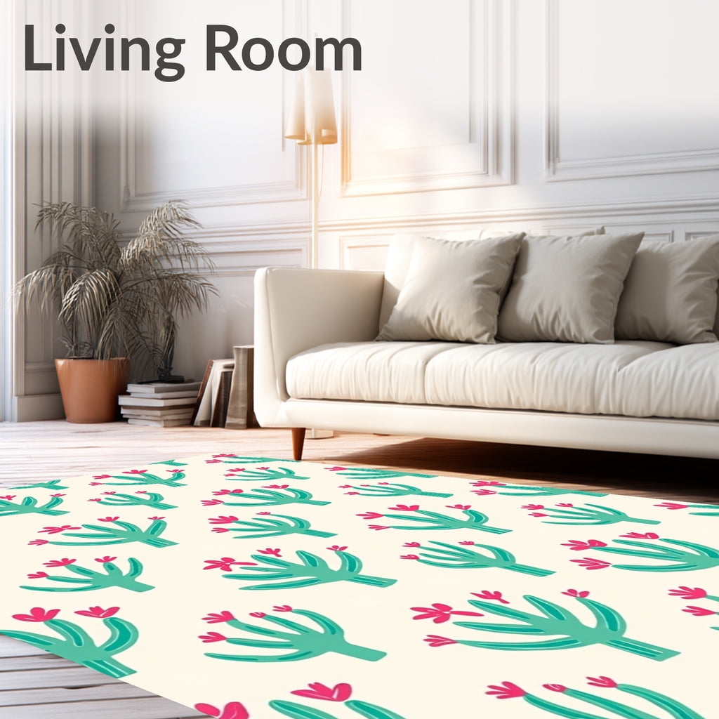 Teal Blooming Cactus Garden Rug