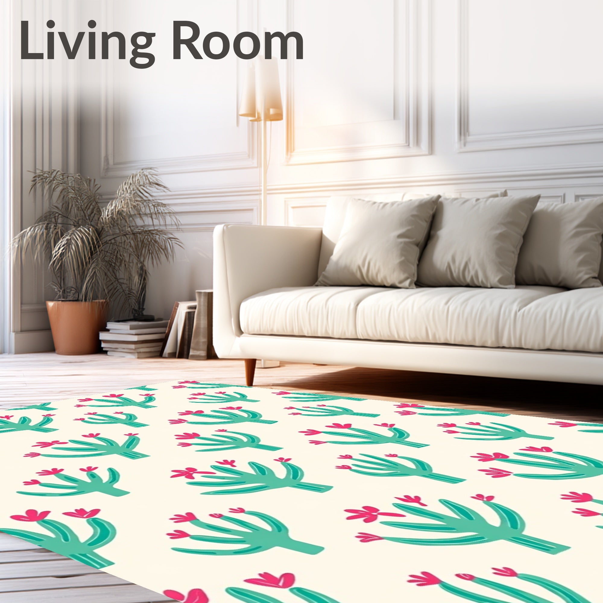 Teal Blooming Cactus Garden Rug