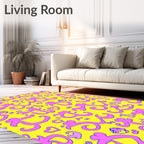 Pink Hearts Stars Swirls Yellow Rug