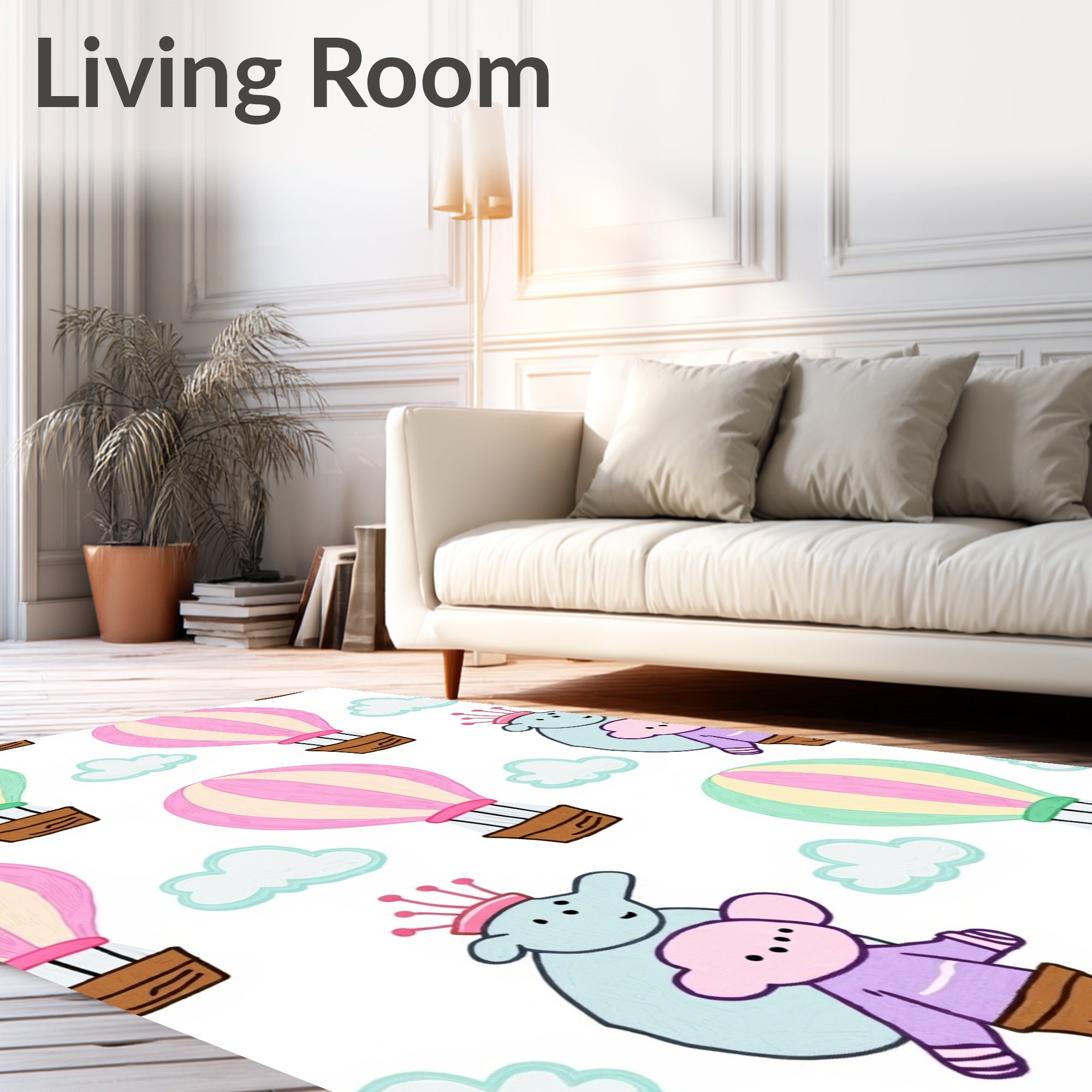 Whimsical Hot Air Balloon Cloud Companions Rug