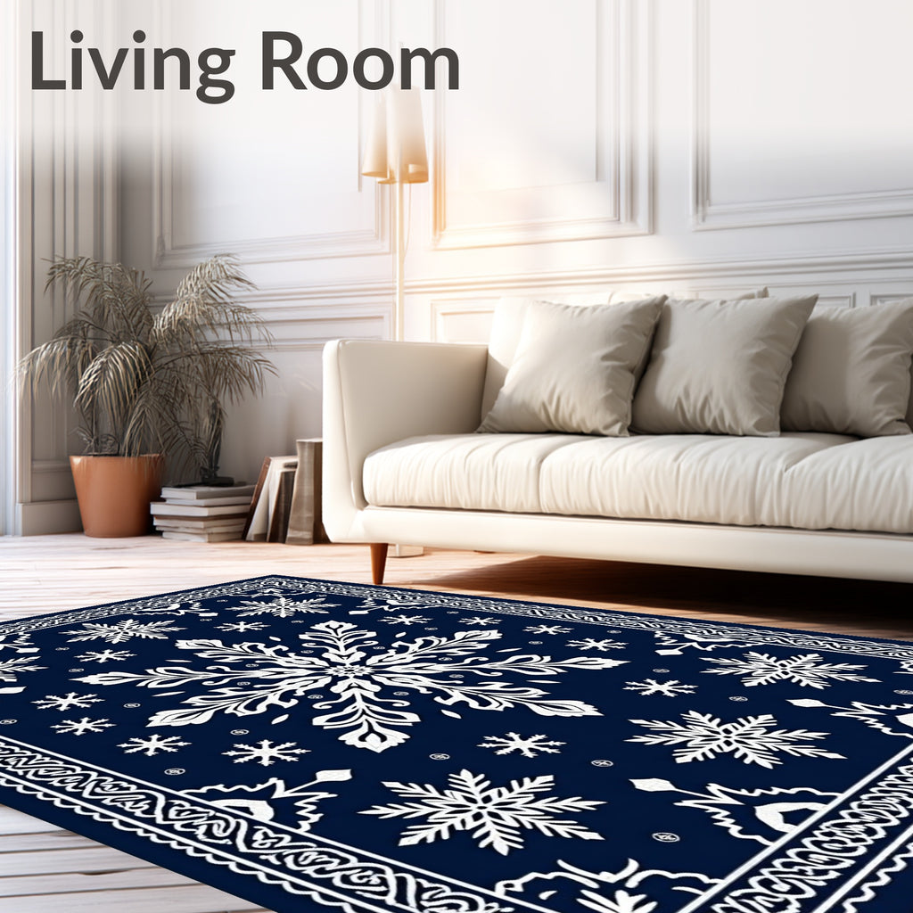 Navy White Snowflake Winter Medallion Rug