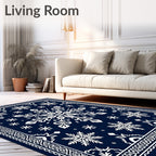 Navy White Snowflake Winter Medallion Rug