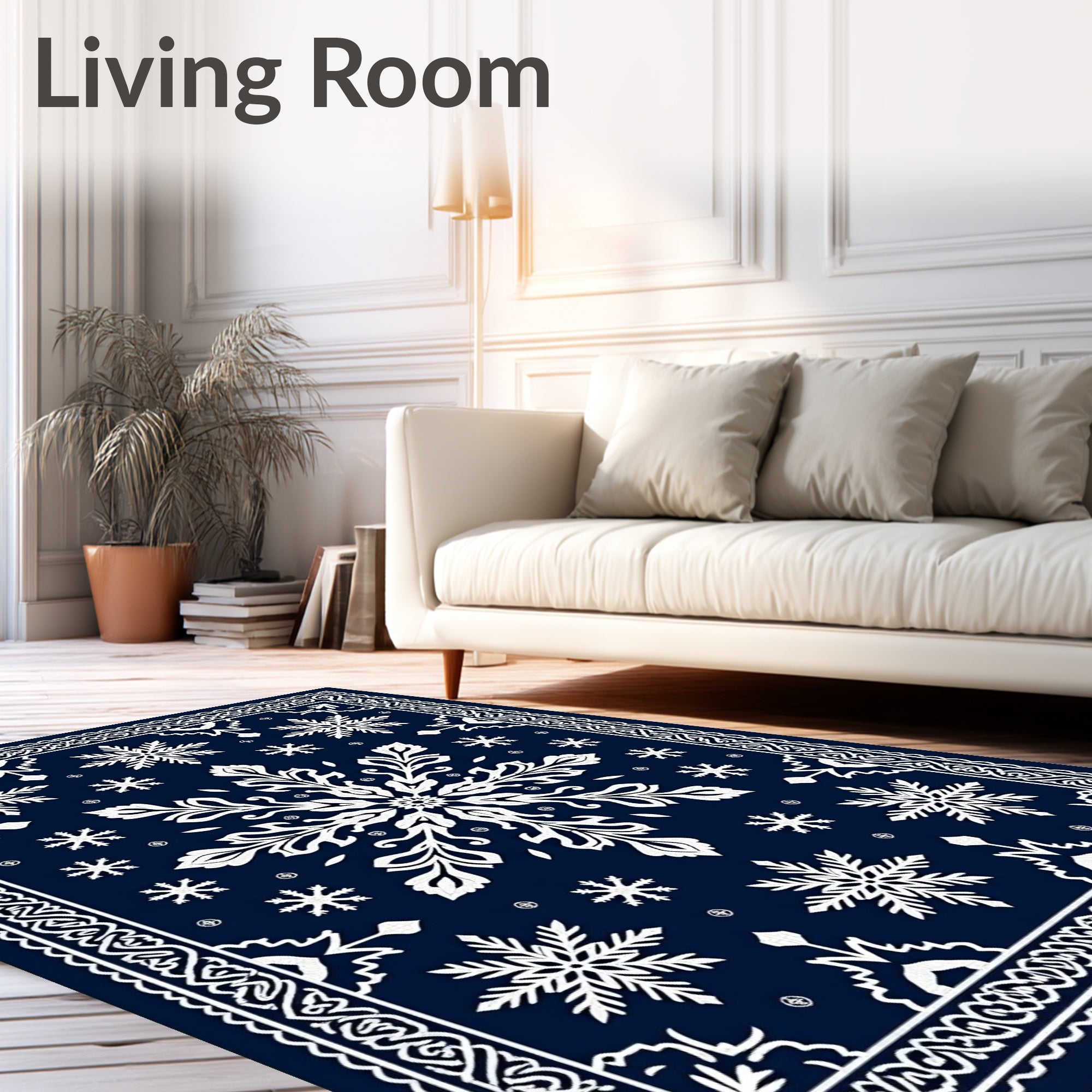 Navy White Snowflake Winter Medallion Rug