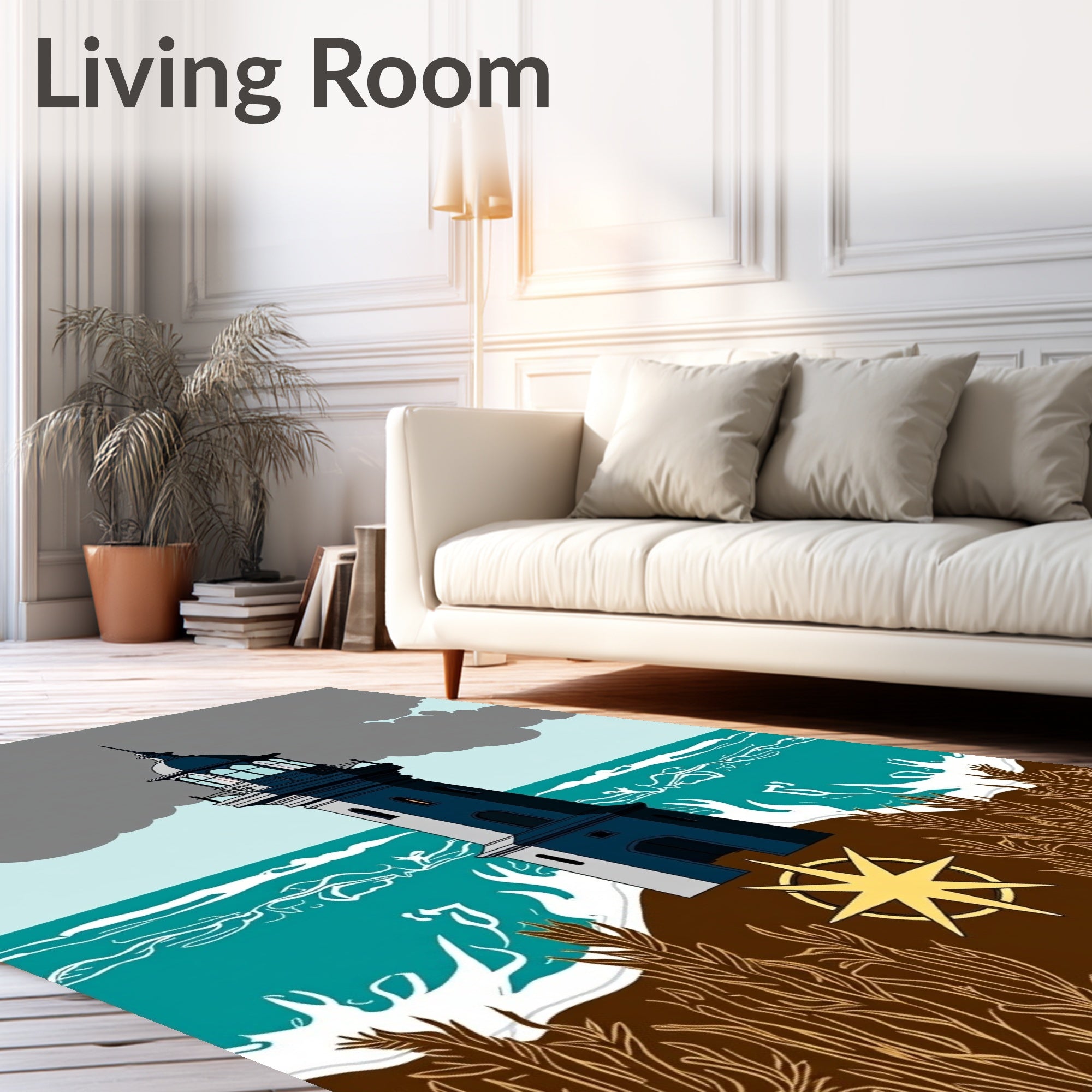 Coastal Lighthouse Nautical Compass Rug