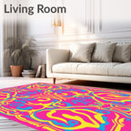 Vibrant Pink Yellow Blue Swirl Medallion Rug