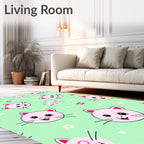 Cute Pink Kitten Faces Mint Background Rug
