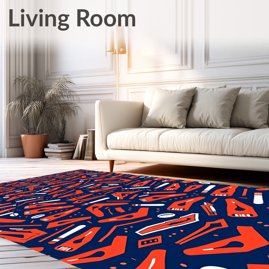 Orangecolored Objects Navy Blue Background Rug