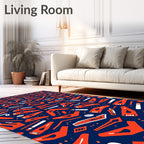 Orangecolored Objects Navy Blue Background Rug