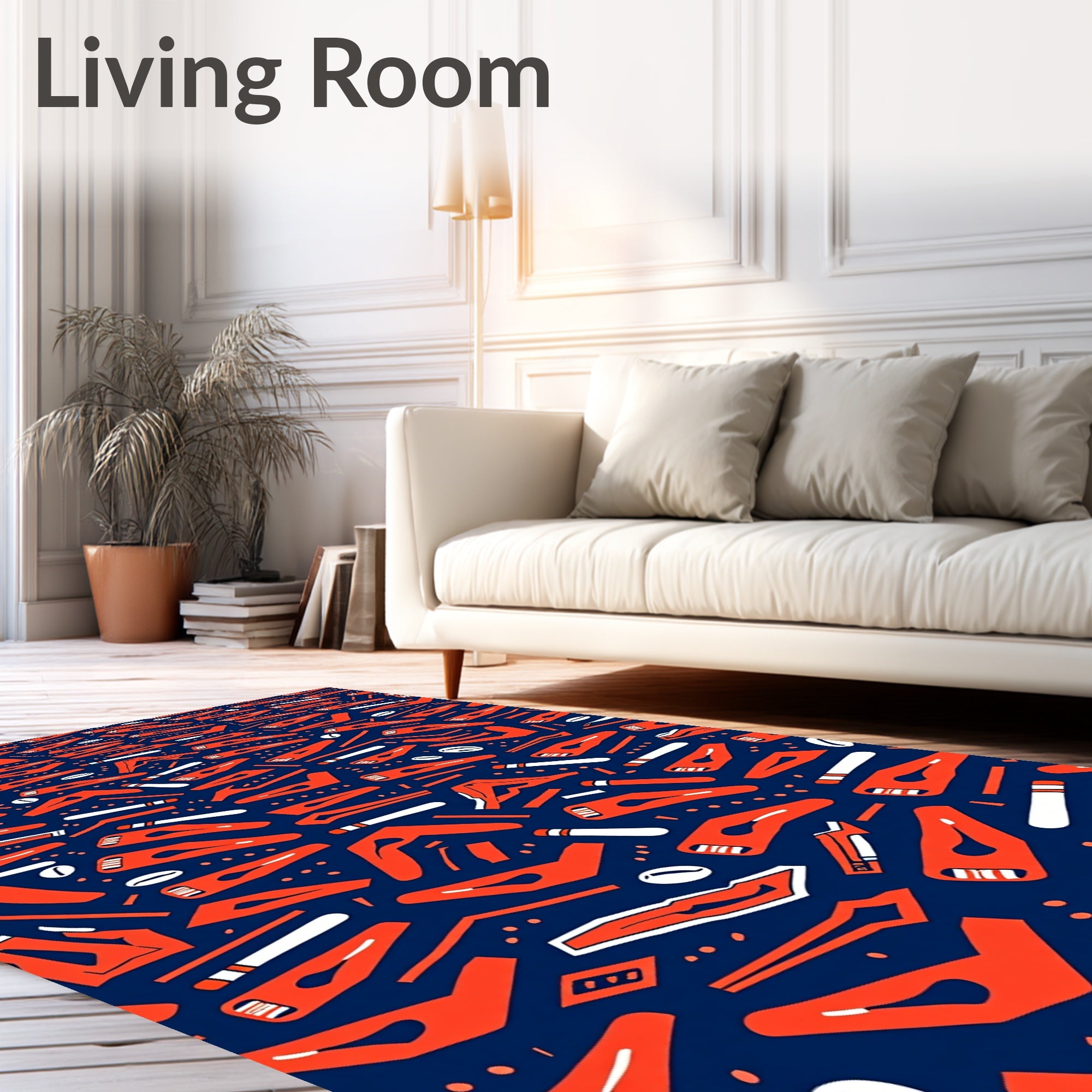 Orangecolored Objects Navy Blue Background Rug