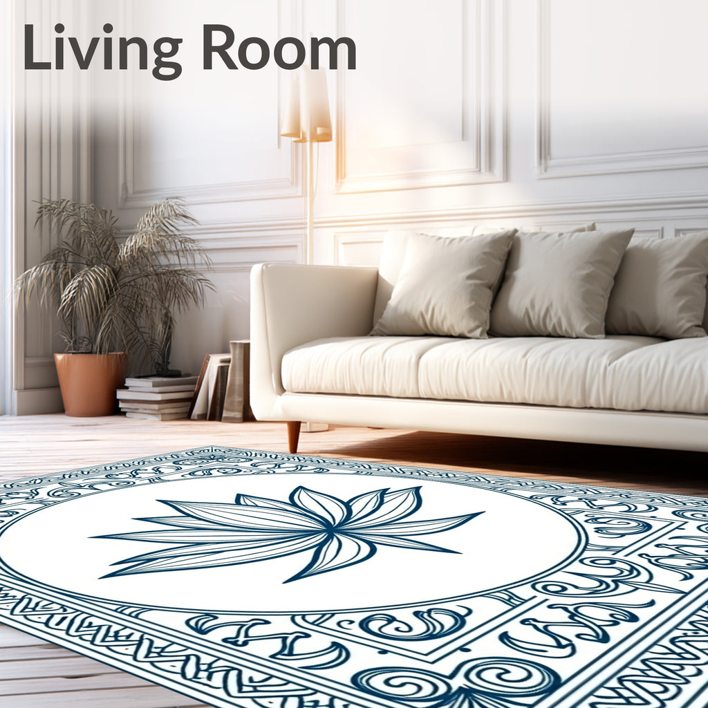 Deep Blue Lotus Floral Mandala Rug