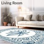 Deep Blue Lotus Floral Mandala Rug