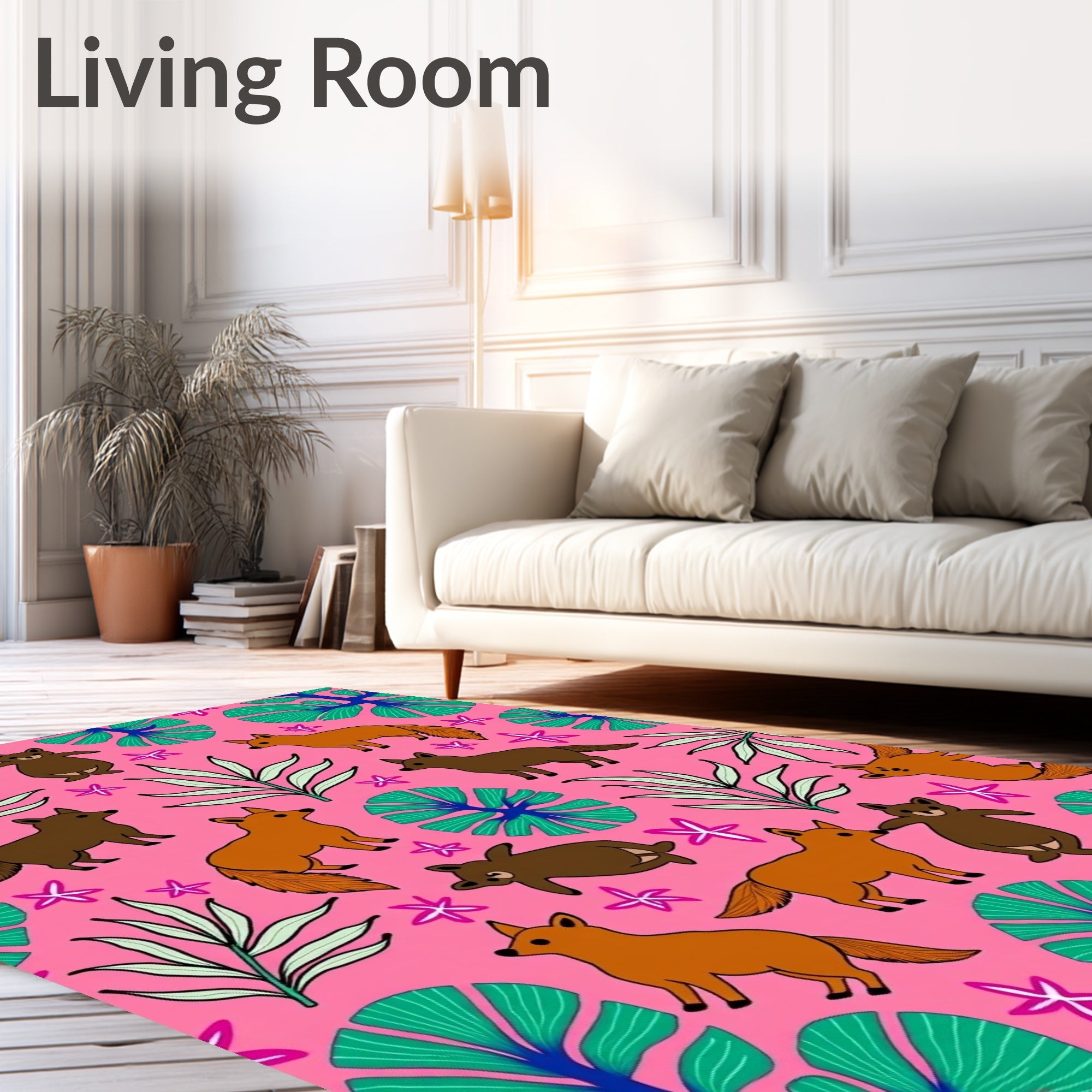 Pink Jungle Animals Lily Pad Rug