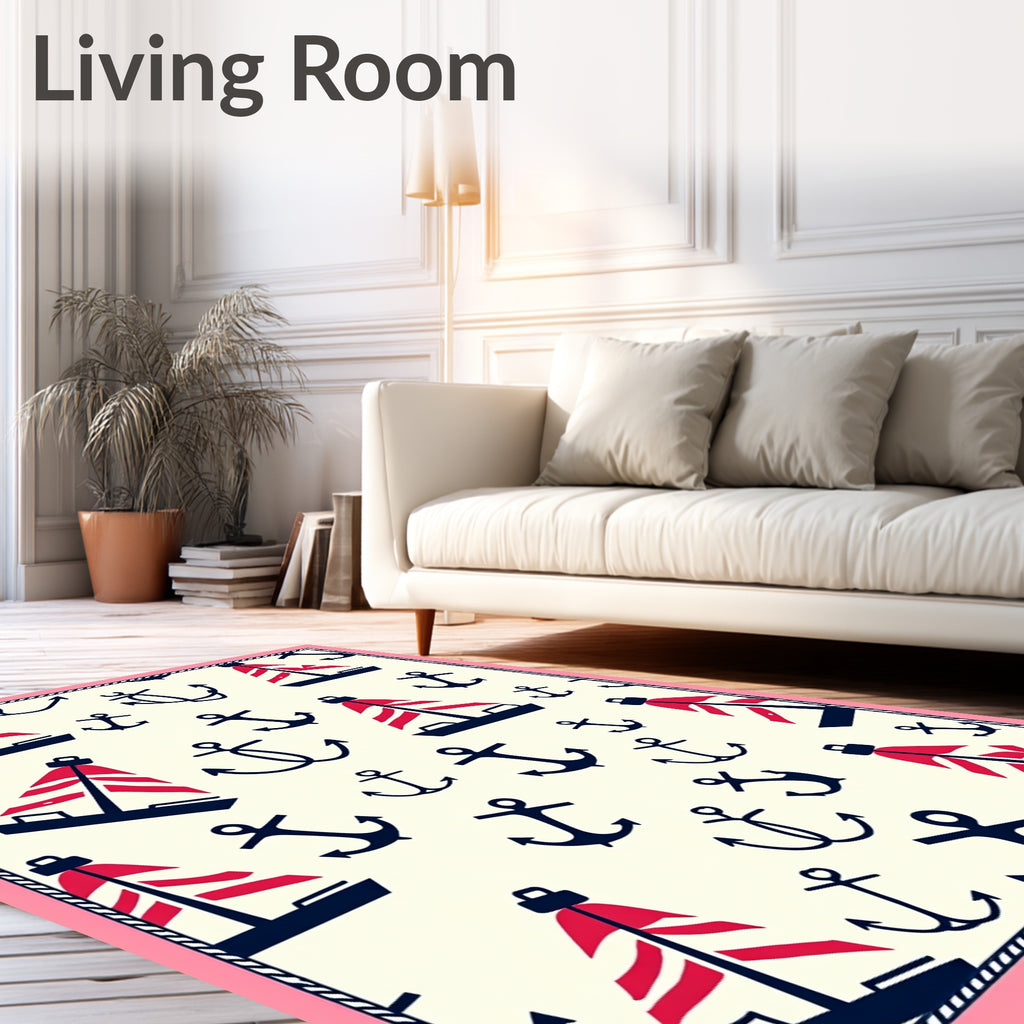 Nautical Red Sailboats and Anchors Rug