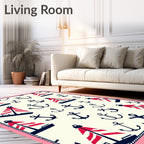Nautical Red Sailboats and Anchors Rug