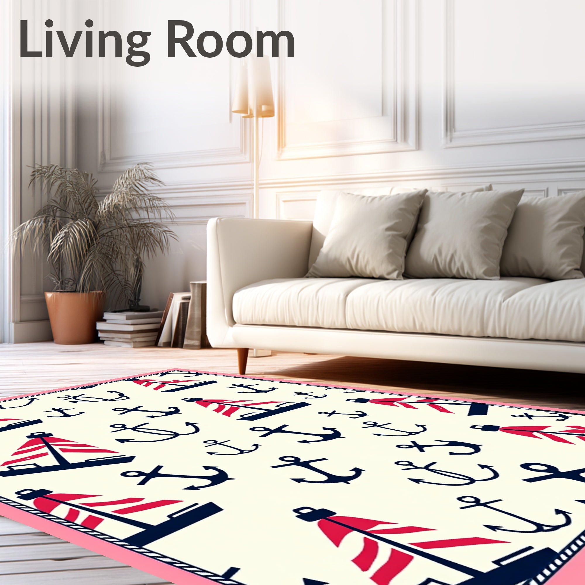 Nautical Red Sailboats and Anchors Rug