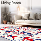 Red Blue Basketball Players Action Scene Rug