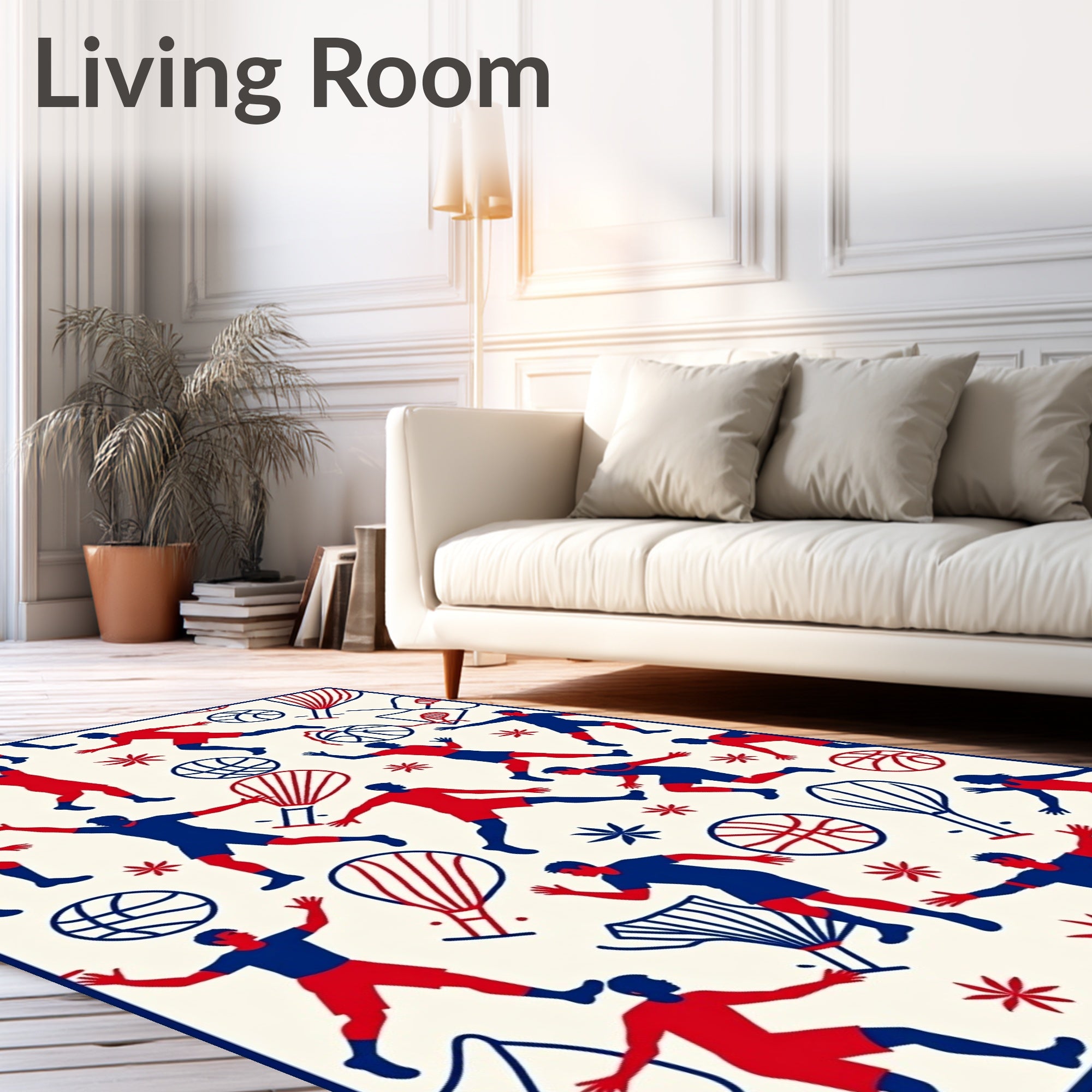 Red Blue Basketball Players Action Scene Rug