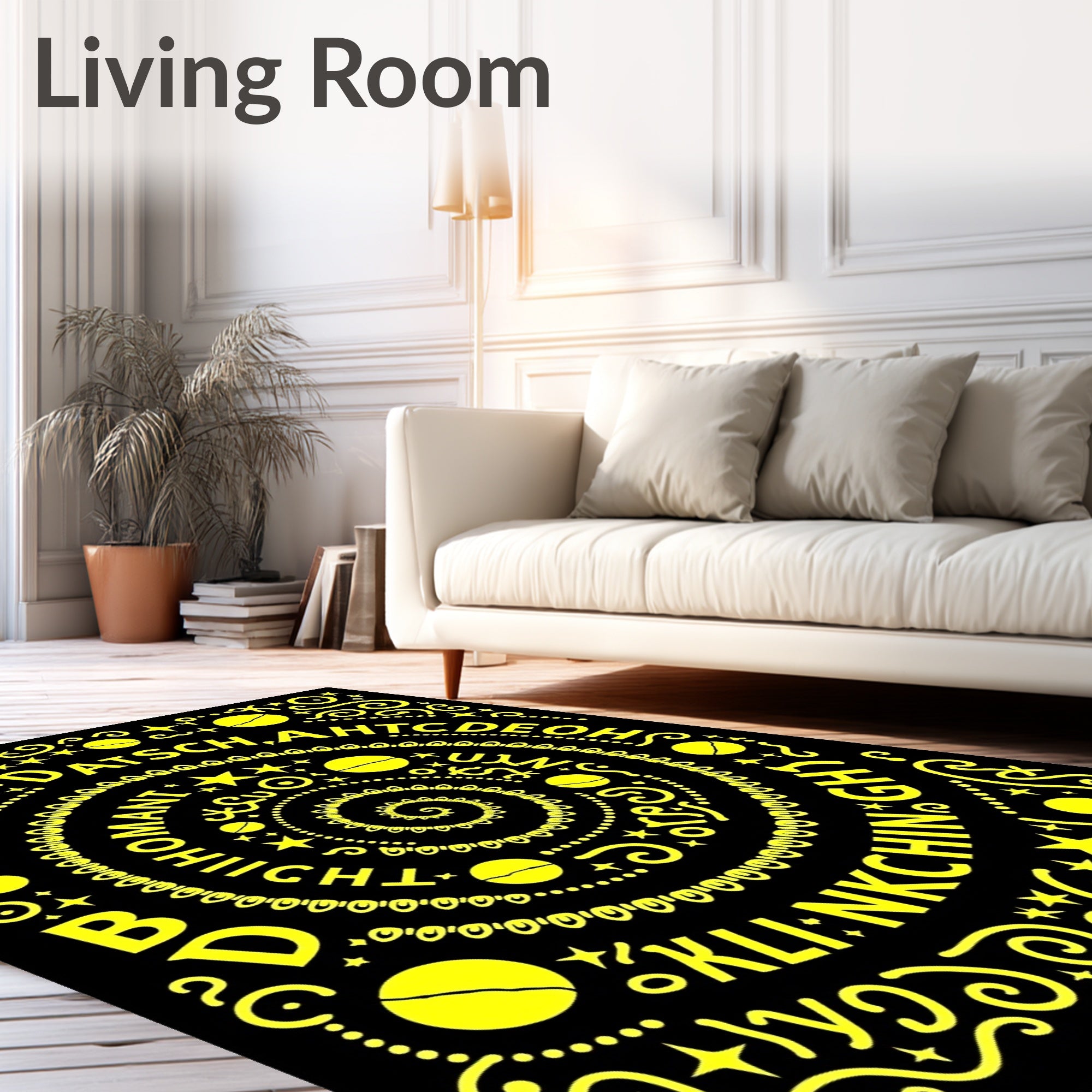 Galactic Yellow Alphabet Swirl Rug