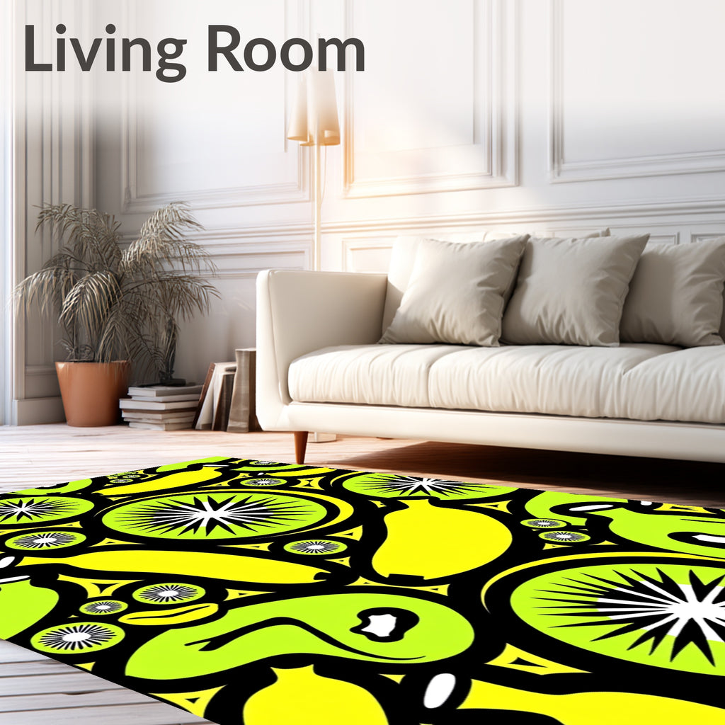 Bright Yellow Banana Kiwi Slice Rug