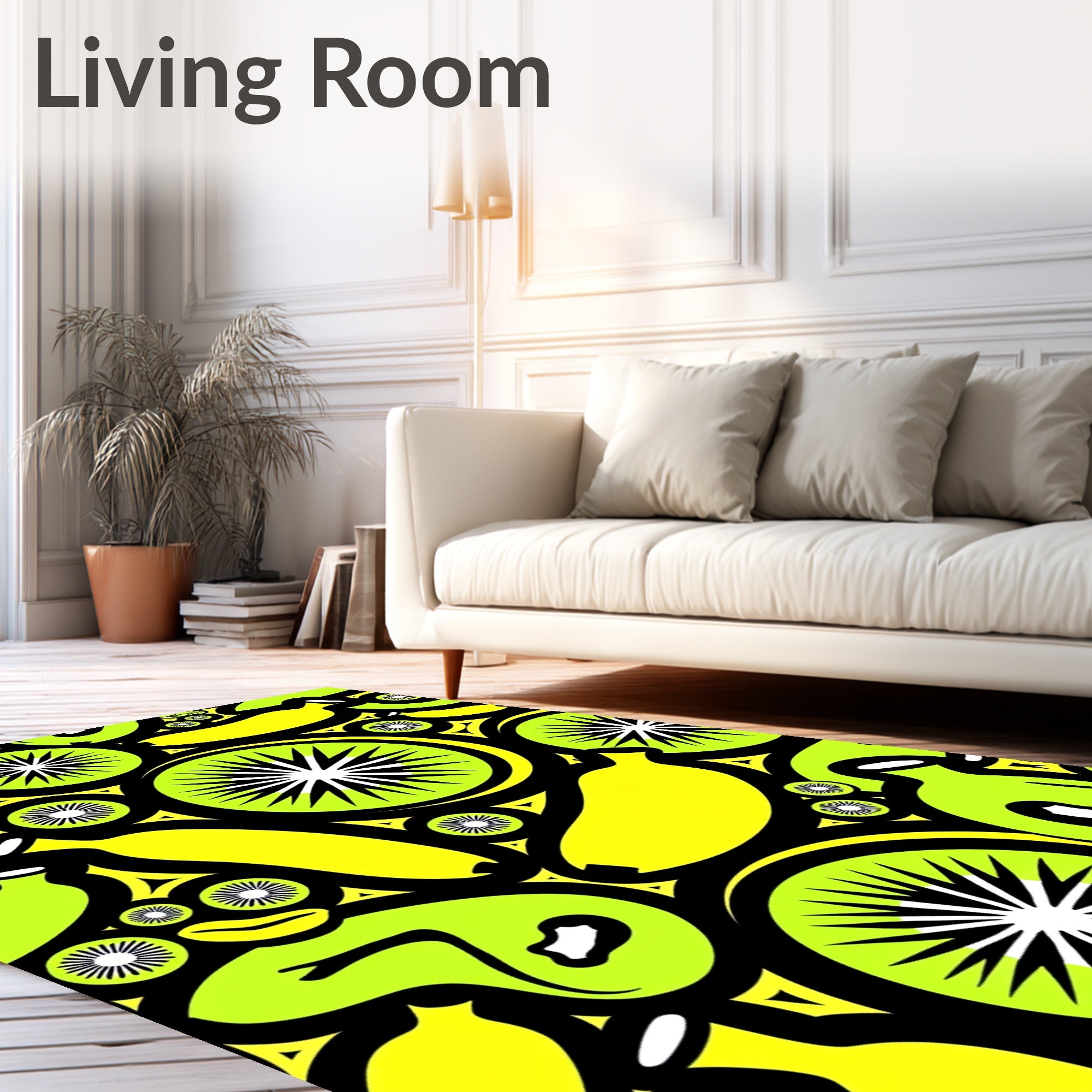 Bright Yellow Banana Kiwi Slice Rug