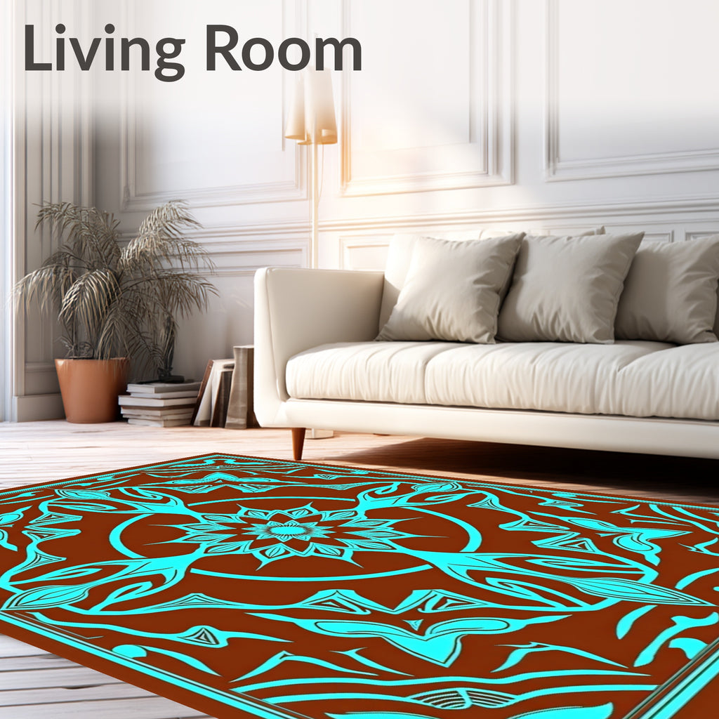 Brown Turquoise Radial Bloom Medallion Rug