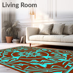Brown Turquoise Radial Bloom Medallion Rug