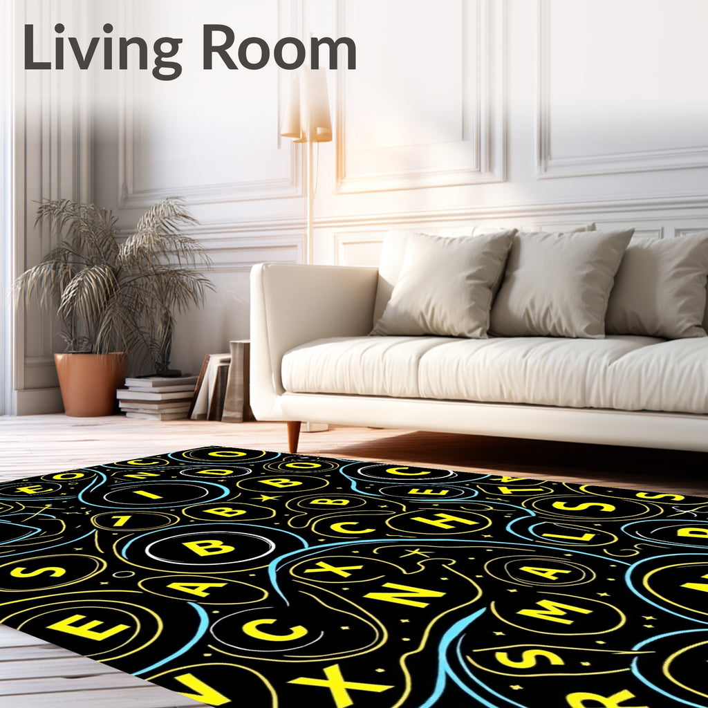 Black Yellow Blue Alphabet Whirl Rug
