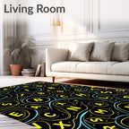 Black Yellow Blue Alphabet Whirl Rug