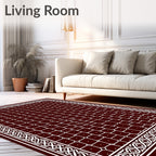 Deep Red White Geometric Lattice Rug