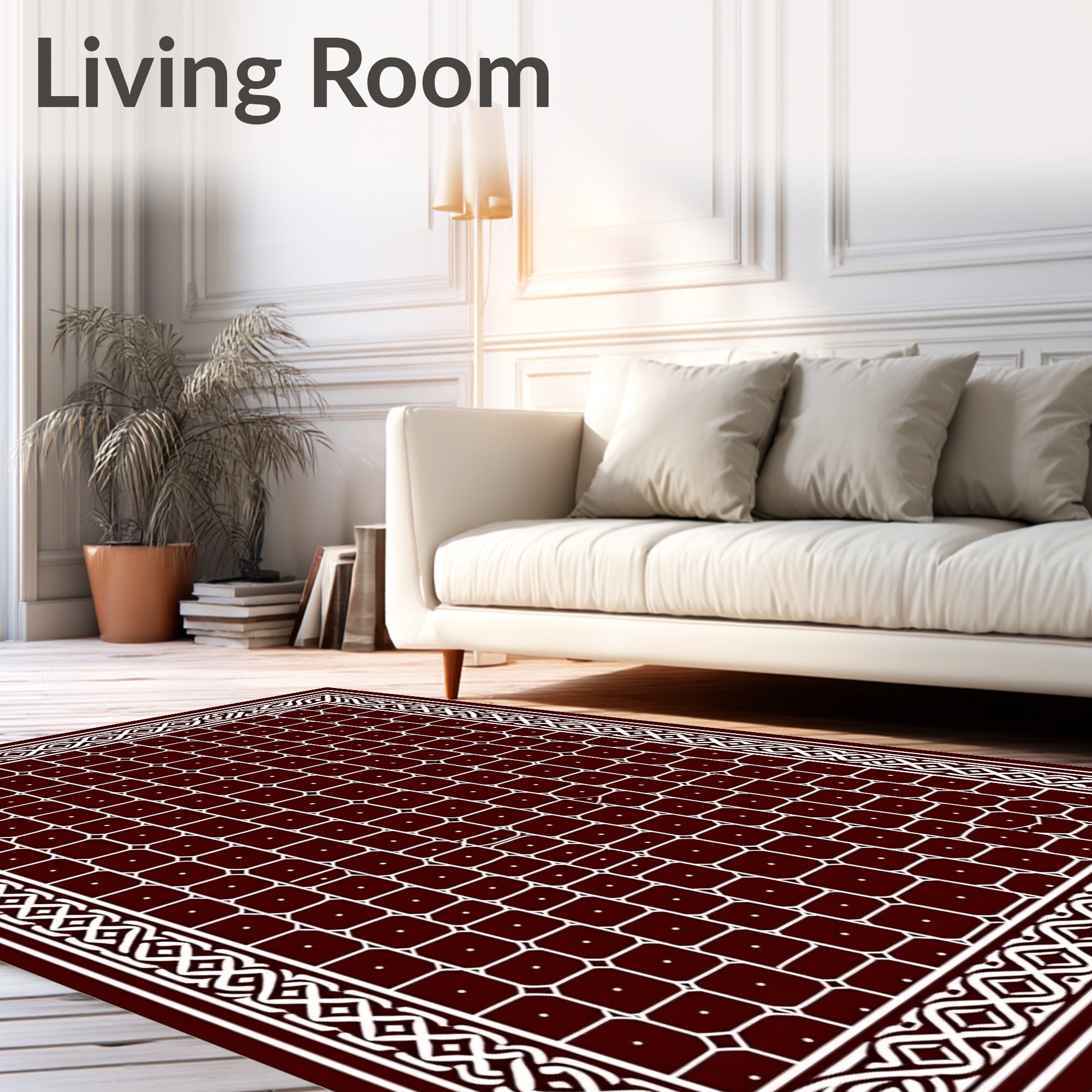 Deep Red White Geometric Lattice Rug