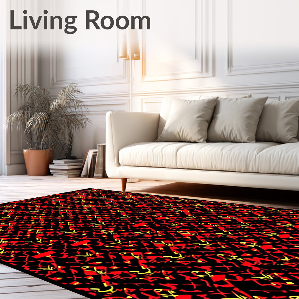 Crimson and Gold Abstract Geometric Weave Rug