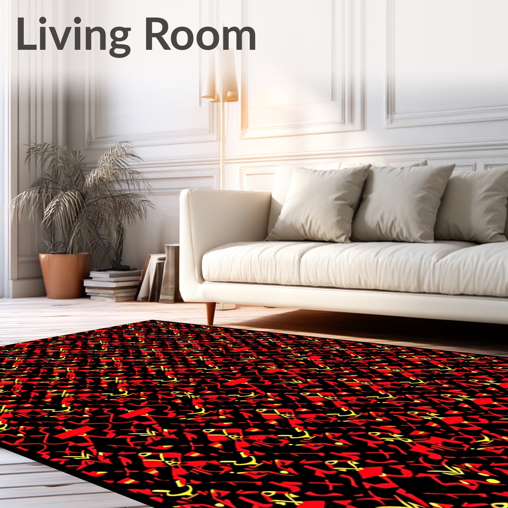 Crimson and Gold Abstract Geometric Weave Rug