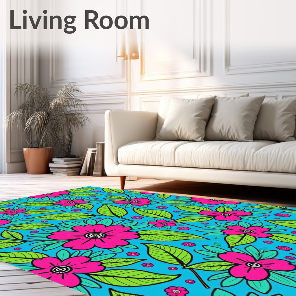 Vibrant Pink Floral Leafy Garden Rug