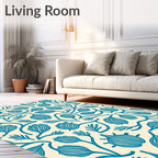 Teal Botanical Swirl Cream Rug