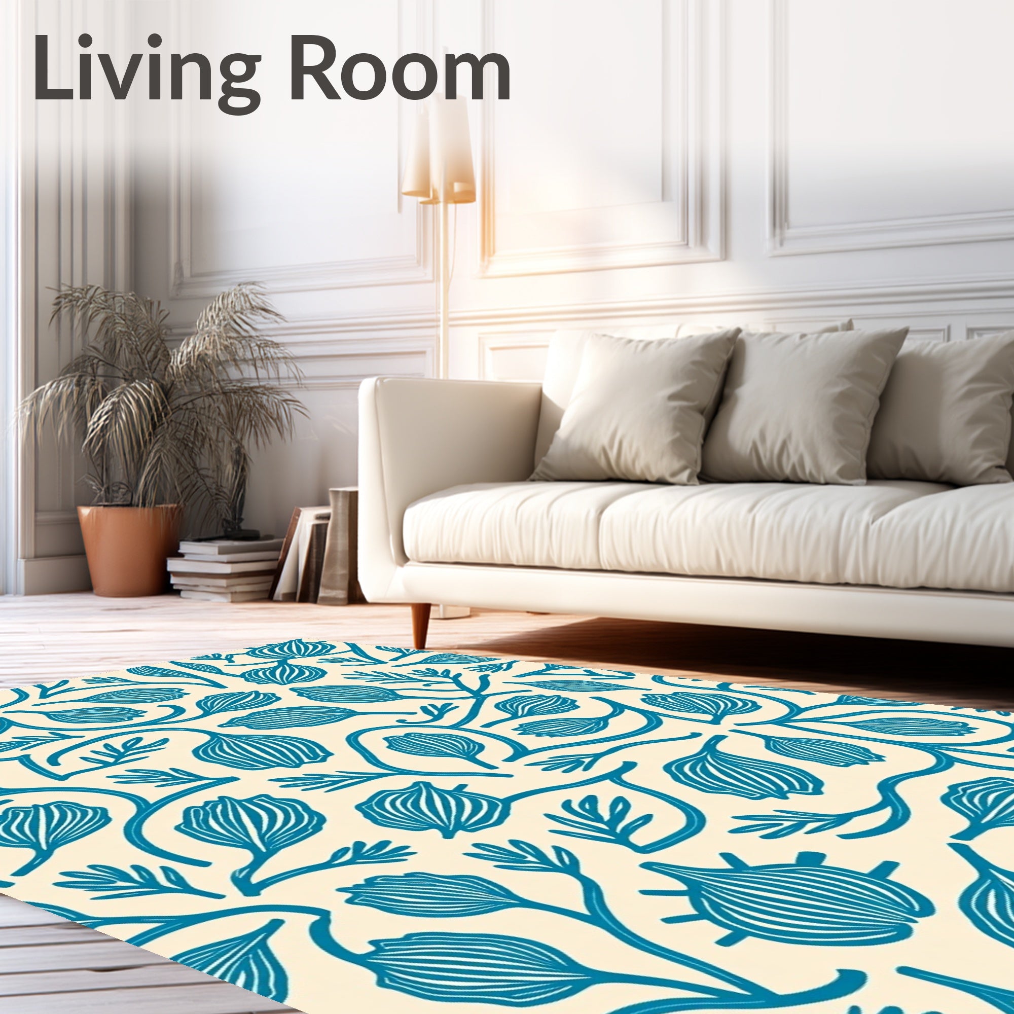 Teal Botanical Swirl Cream Rug