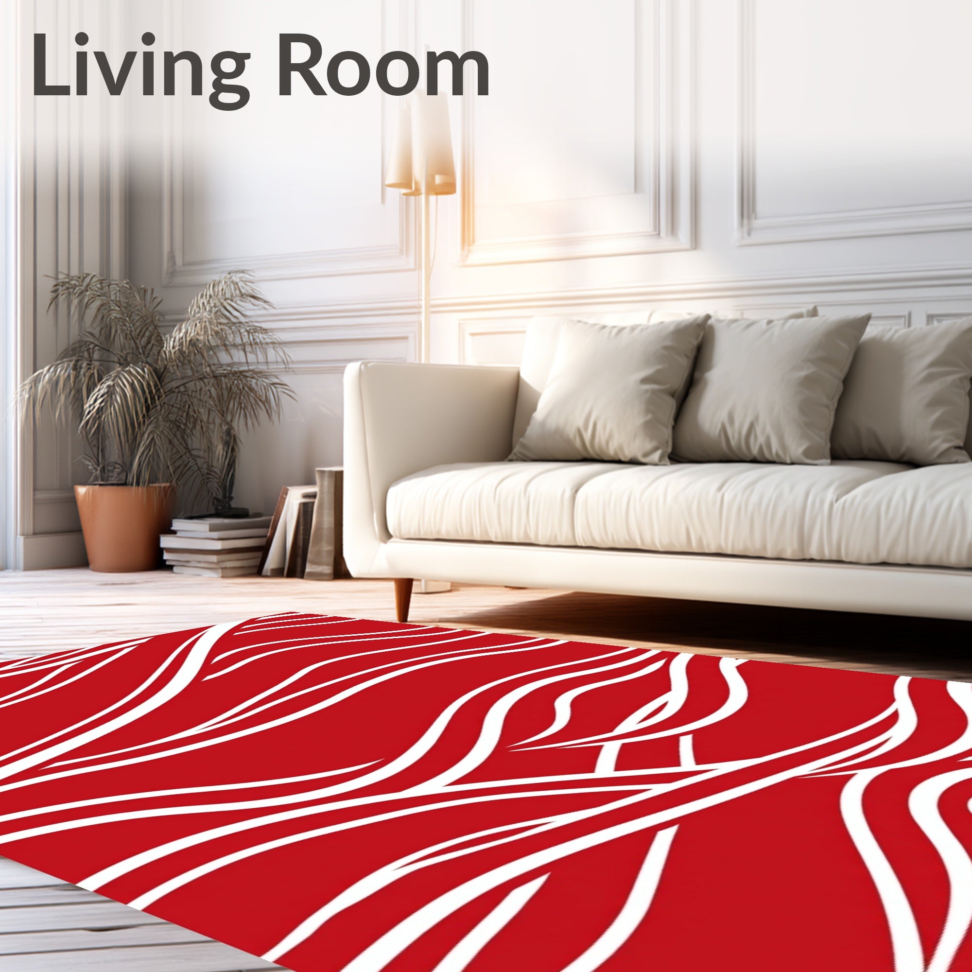 Crimson White Flowing Lines Rug