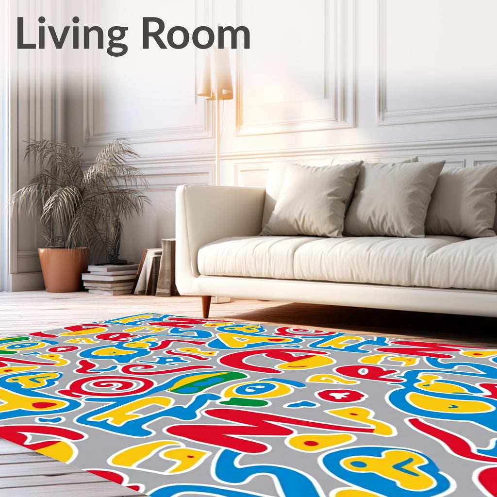 Bold Abstract Red Yellow Blue Graffiti Rug