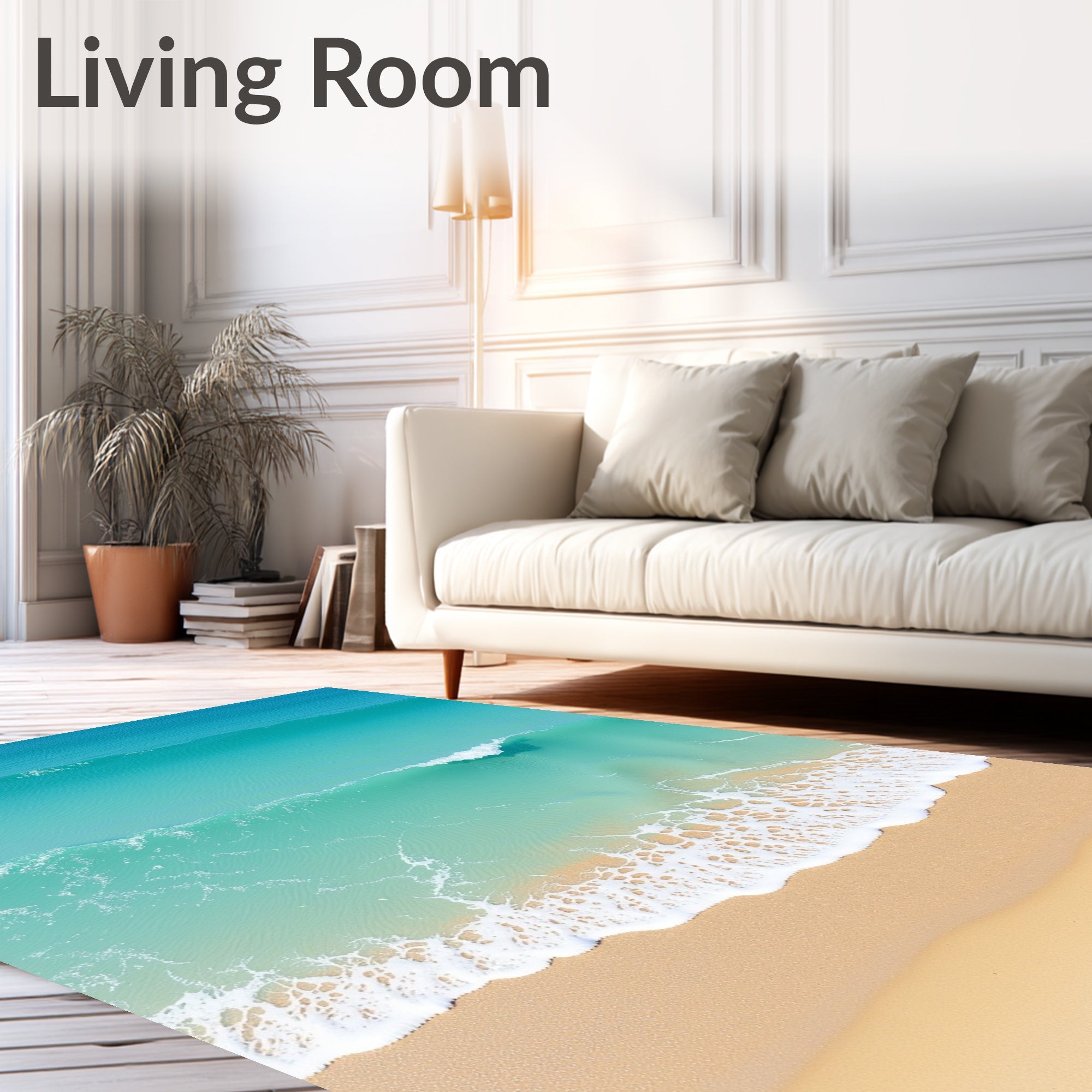 Turquoise Ocean Wave Shoreline Landscape Rug