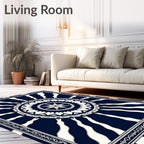 Navy White Sunburst Medallion Rug
