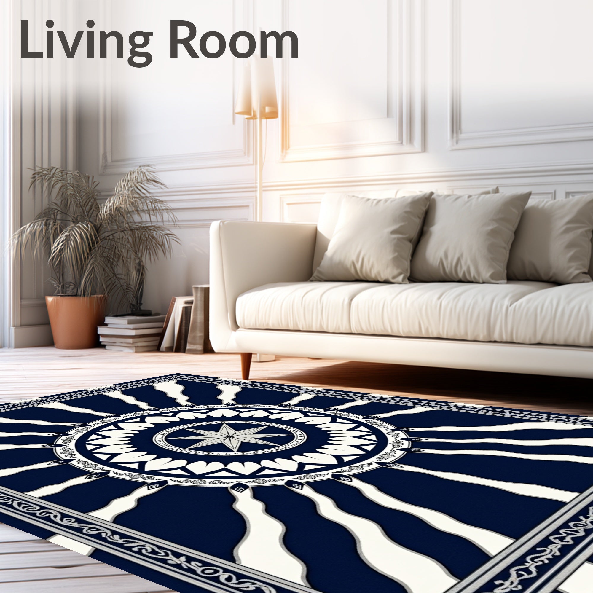 Navy White Sunburst Medallion Rug