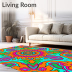Psychedelic Orange Pink Teal Starburst Rug