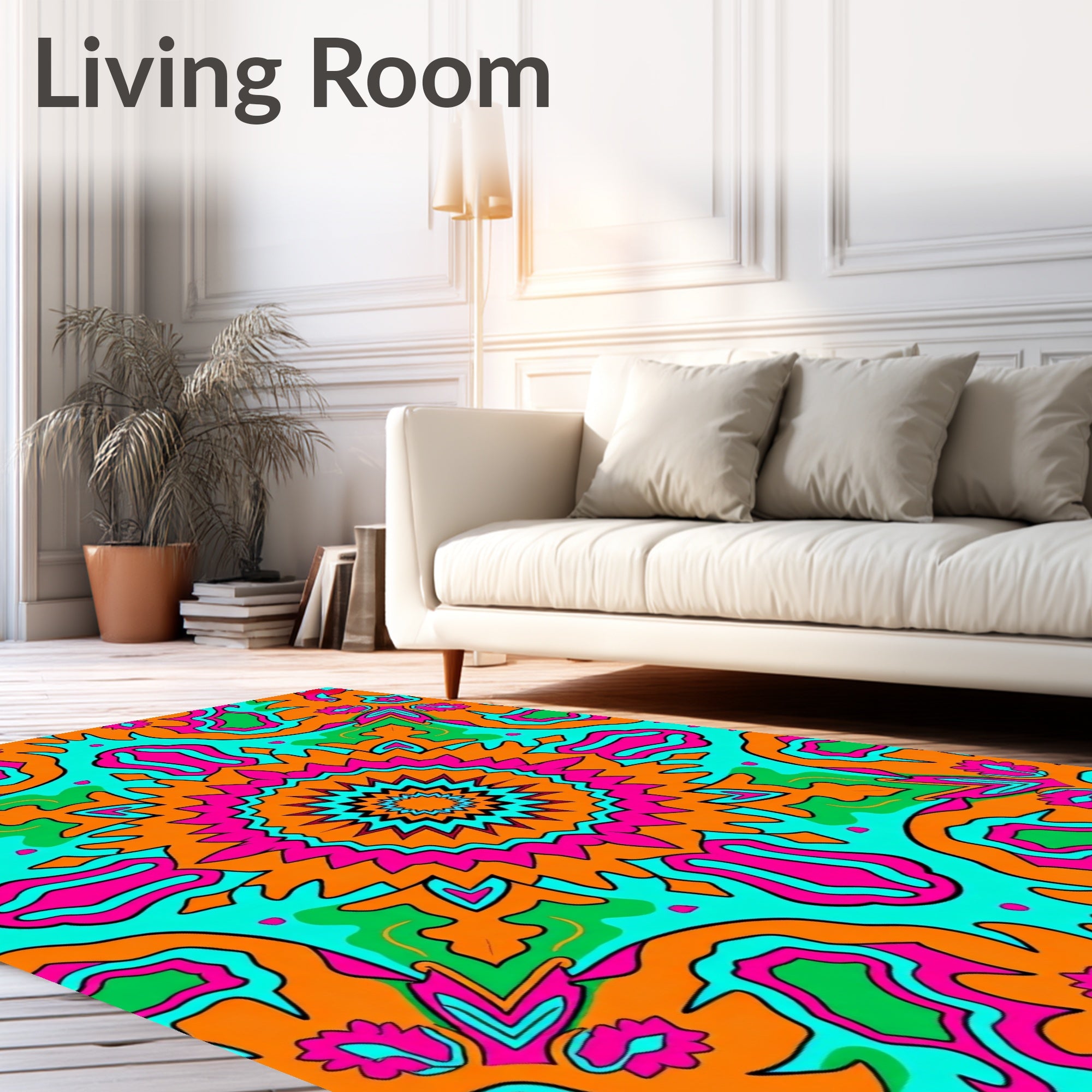 Psychedelic Orange Pink Teal Starburst Rug