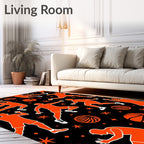 Dynamic Orange Basketball Players Action Rug