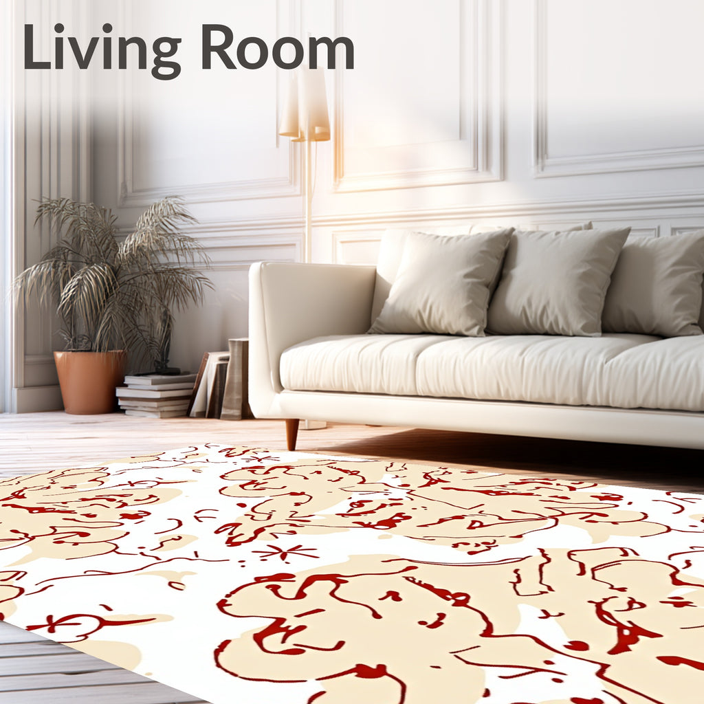 Crimson and Cream Abstract Cloud Swirls Rug