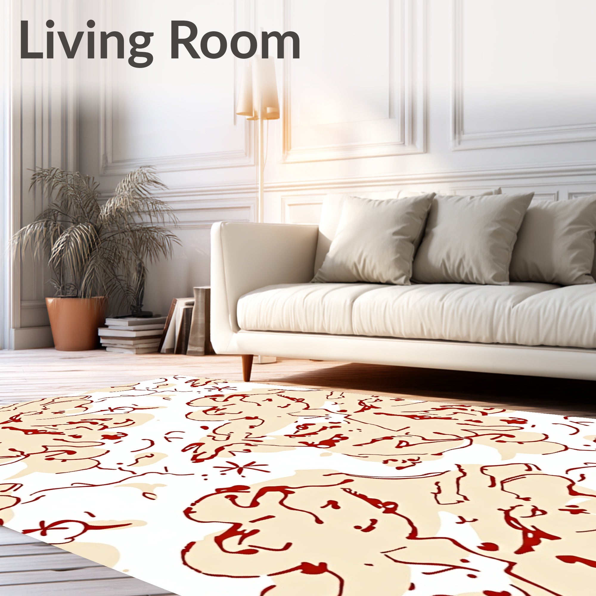 Crimson and Cream Abstract Cloud Swirls Rug