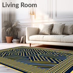 Deep Blue Golden Maze Frame Rug